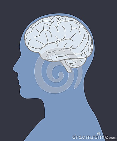 Blue person brain and face silhouette vector illustration mental health idea. Vector Illustration