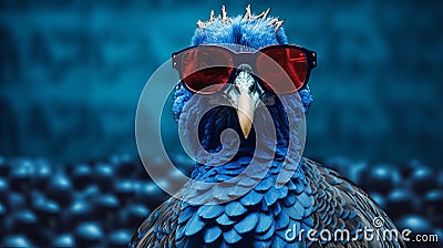 Blue Pheasant With Glasses: A Vibrant Pop Culture Mash-up Stock Photo