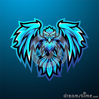 Blue phoenix mascot esport logo design illustration Vector Illustration