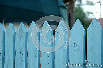 Blue picket fence Stock Photo
