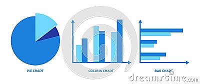Blue Pie Chart vector, Column, Bar Infographic design for Presentation and Performance Report Slide, Business illustration Vector Illustration