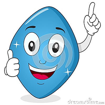 Blue Pill Viagra Character with Thumbs Up Vector Illustration