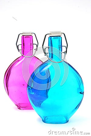 Blue and Pink Antique Bottles Stock Photo