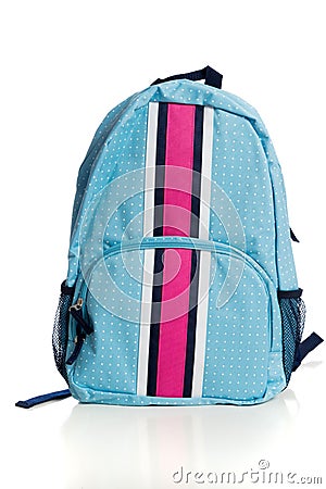 Blue and pink Backpack on a white background Stock Photo