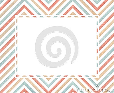 Blue, pink and beige stpiped chevron watercolor frame. Stock Photo