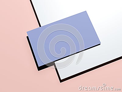 Blue-pink branding mockup with sheet of paper and business card. 3d rendering Stock Photo