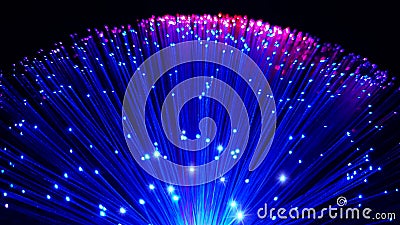 Blue and pink colored optical fiber cables with shining tips Stock Photo