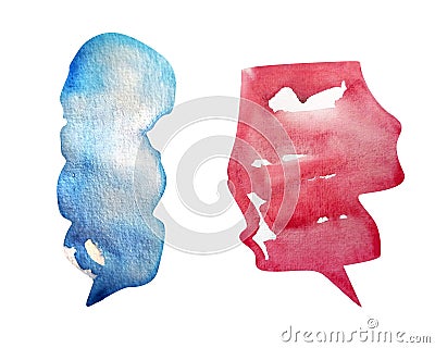 Blue and pink dialog spots watercolor illustration Cartoon Illustration