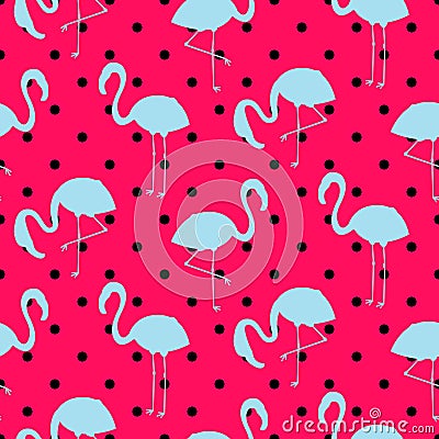 Blue and pink flamingo silhouette dotted pattern vector. Vector Illustration