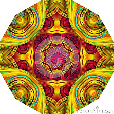 Blue, pink and green symmetrical kaleidoscope pattern. 3d waves Stock Photo