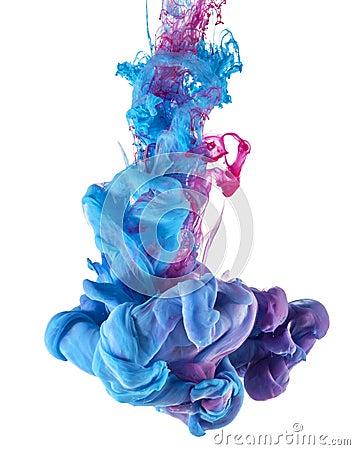 Blue and pink ink color drop underwater Stock Photo