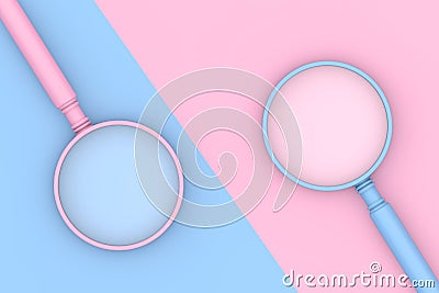 Blue and Pink Magnifying Glass in Duotone Style. 3d Rendering Stock Photo