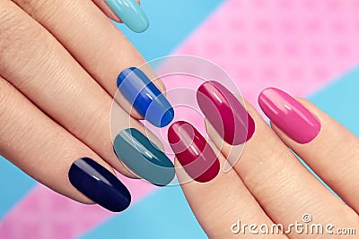 Blue pink manicure. Stock Photo