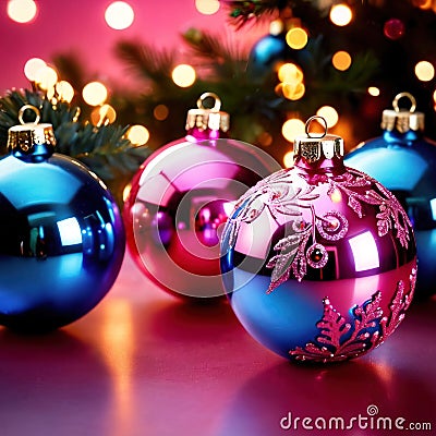 Blue and pink modern Christmas tree ornaments Stock Photo