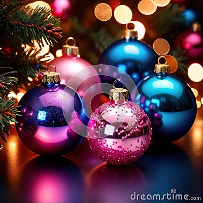 Blue and pink modern Christmas tree ornaments Stock Photo