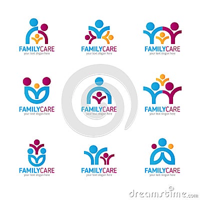 Blue pink orange Family care logo vector design Vector Illustration