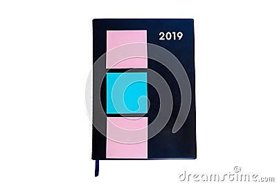 Blue pink post note and notebook isolated on white Stock Photo