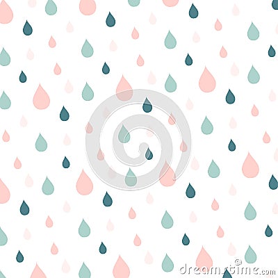 Blue and pink rain drops on white Vector Illustration