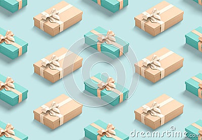 Blue and pink rectangular christmas gift box pattern seamless mockup Stock Photo