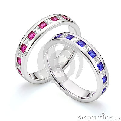 Blue and Pink Sapphire Diamond Eternity Rings Stock Photo