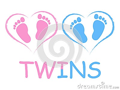 Blue pink vector baby footprints silhouette print design Vector Illustration