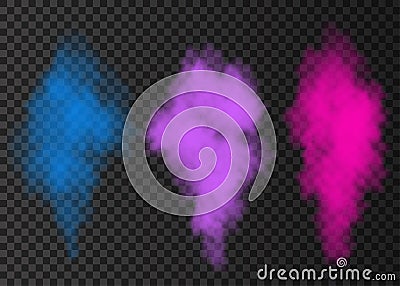 Blue, pink, violet smoke explosion special effect on transparent background Vector Illustration