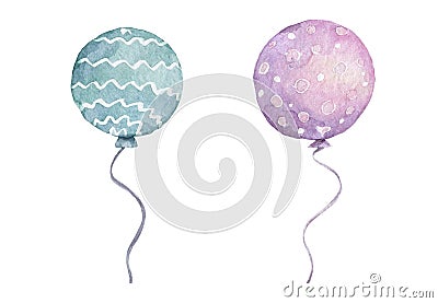 Blue and pink watercolor balloons hand drawn illustration, for cards or invitations Stock Photo