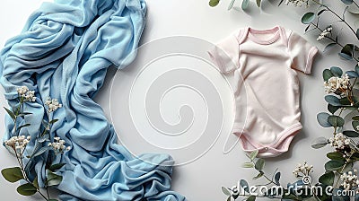 blue, pink, or white bodysuit without labels against a white background, evoking the serene ambiance of the beach and Stock Photo