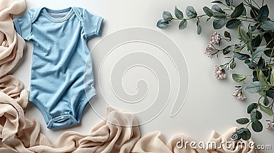 blue, pink, or white bodysuit without labels against a white background, evoking the serene ambiance of the beach and Stock Photo