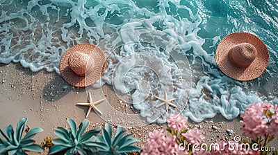 blue, pink, or white bodysuit without labels against a white background, evoking the serene ambiance of the beach and Stock Photo