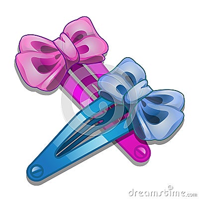 Blue and pink women hair clip with bow Vector Illustration