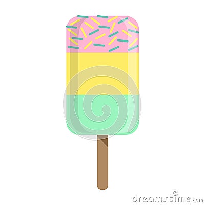 Blue, Pink And Yellow Ice-Cream Bar On A Stick, Colorful Popsicle Isolated Cartoon Object Vector Illustration