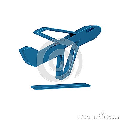 Blue Plane takeoff icon isolated on transparent background. Airplane transport symbol. Stock Photo