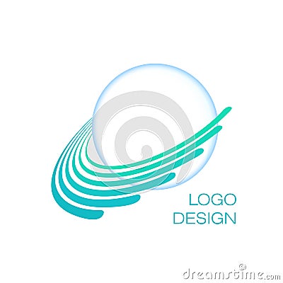 Blue planet. Creative globe logo concept. Uranus. Vector Vector Illustration