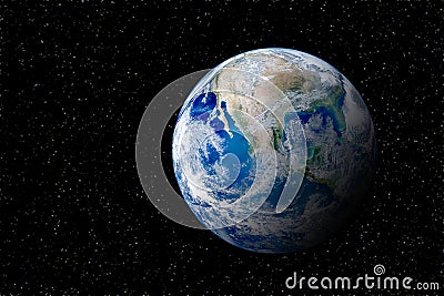 Blue planet earth globe view from space in night sky. Stock Photo