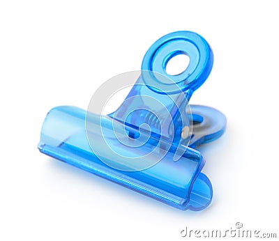 Blue plastic bulldog clip Stock Photo