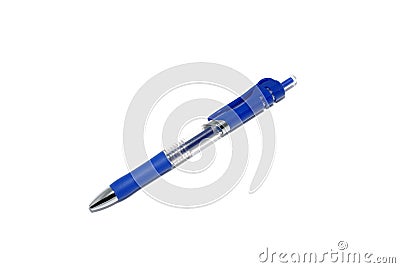 Blue ballpoint pen isolated on white background plastic design write ink office ball pencil closeup business tool school object Stock Photo