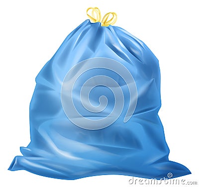 Blue plastic trash sack. Full garbage bag Vector Illustration