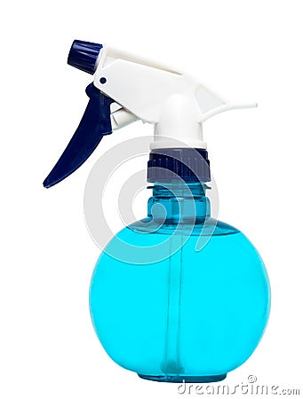 Blue plastic water spray bottle Stock Photo