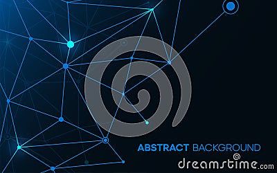 Blue plexus line background. Nanotechnology business network concept. Abstract molecular pattern. Complex scientific Vector Illustration