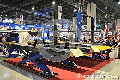 Blue-Point Garage Equipment 3D Wheel Aligner booth at Manila Auto Salon Editorial Stock Photo