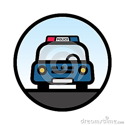 Blue Police Car Front view Vector Illustration