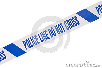 Blue police crime scene tape and white copy space Stock Photo
