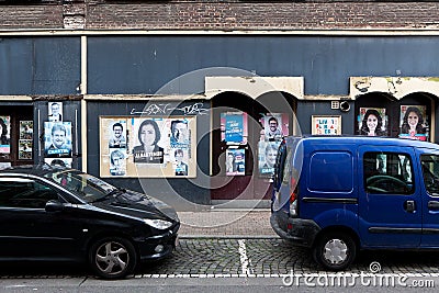 Blue political posters, Charleroi, Belgium Editorial Stock Photo