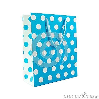 Blue polka dot gift bag Stock Photo