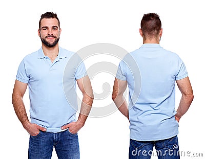 Blue polo shirt with a collar on a young man Stock Photo