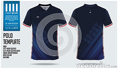 Blue Polo shirt sport template design for soccer jersey, football kit or sportswear. Sport uniform in front view and back view. Vector Illustration