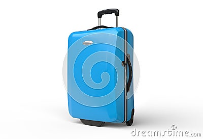 Blue polycarbonate travel baggage suitcase on white background Stock Photo