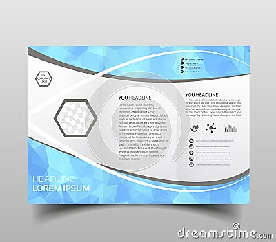 Blue polygon elegance business trifold business Leaflet Brochure Flyer template vector minimal flat design set. Modern triangle pr Vector Illustration