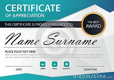 Blue polygon Elegance horizontal certificate with Vector illustration ,white frame certificate template with clean and modern Vector Illustration